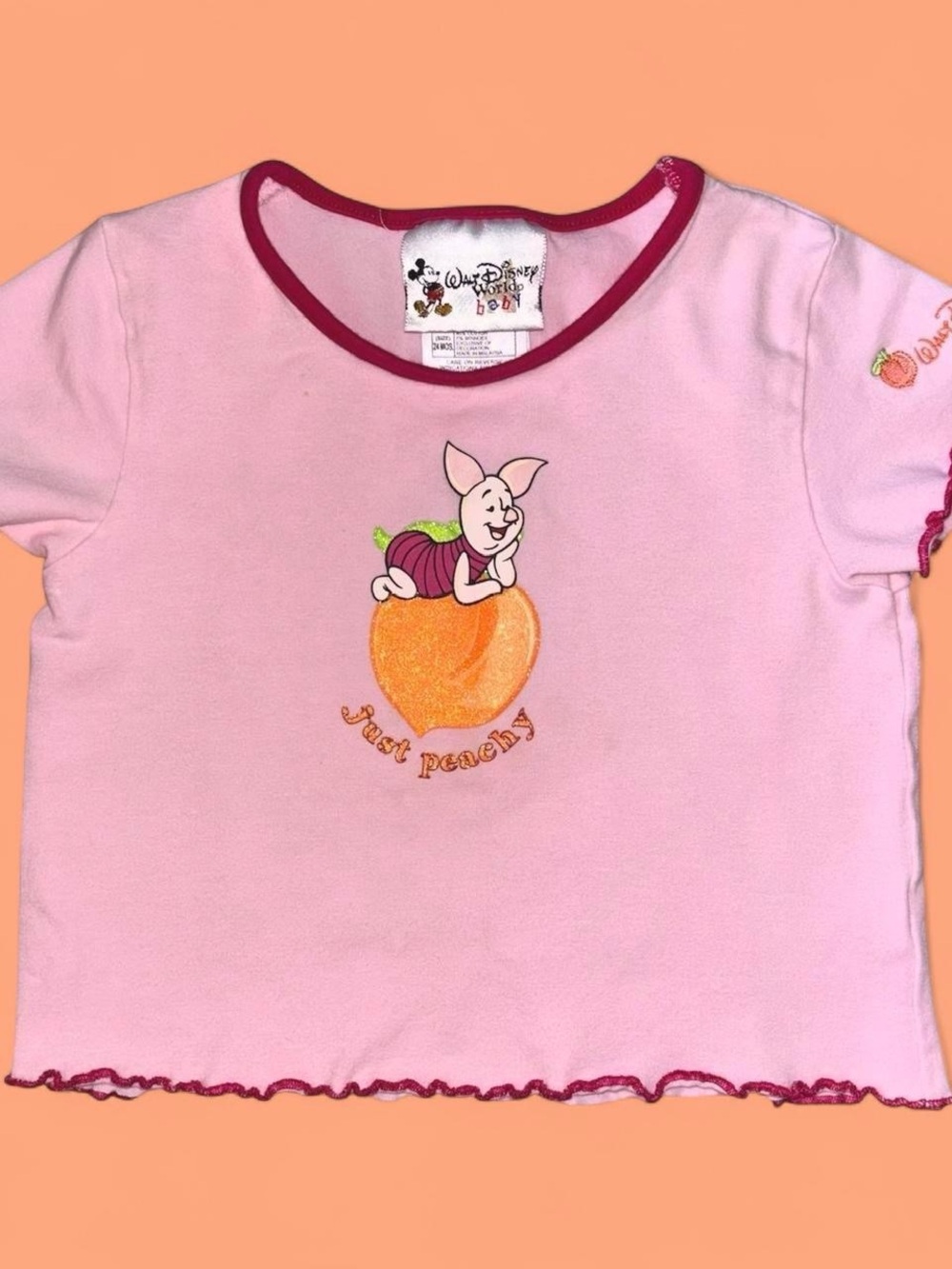 Vintage Disney Light Pink Piglet 'Just Peachy' Short Sleeve Baby Tee 🍑